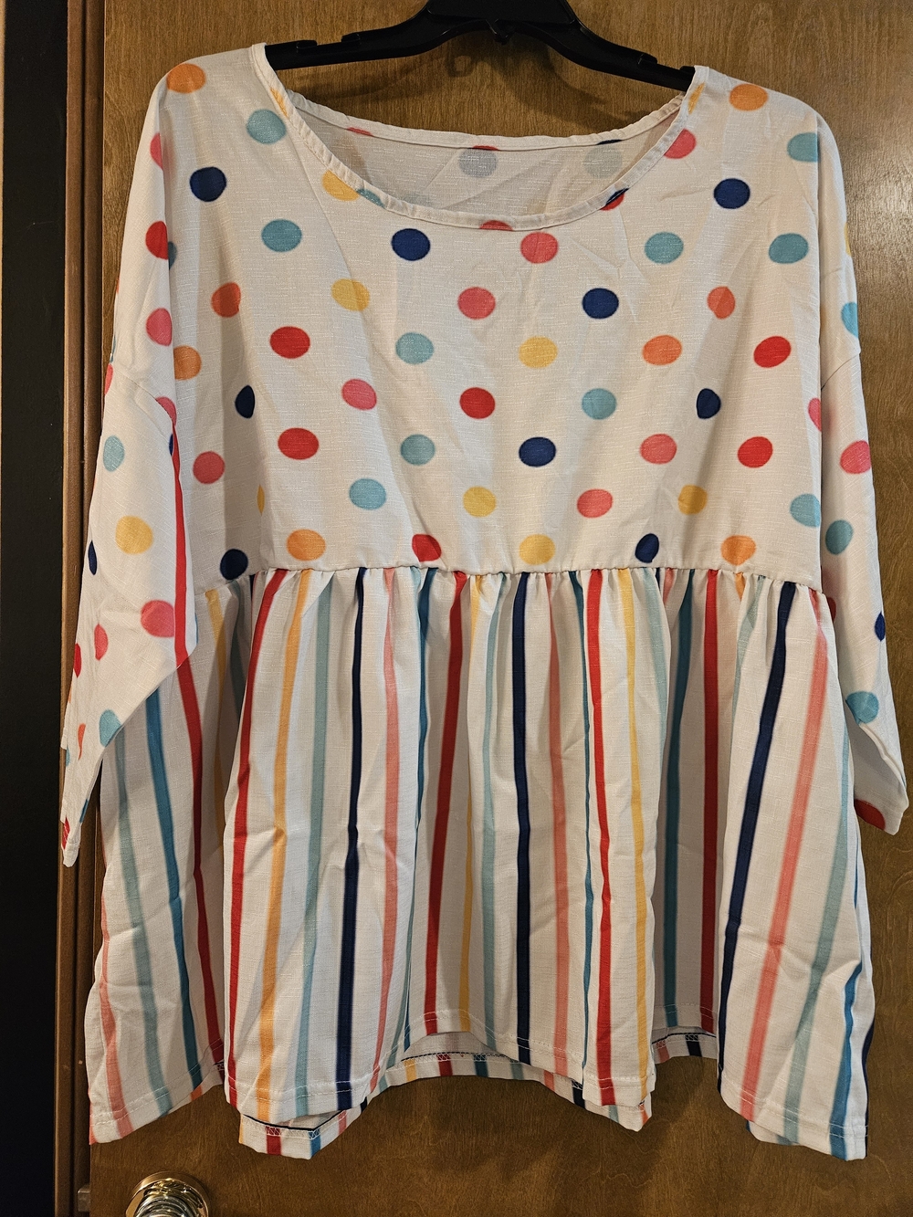 Womens Polka Dot & Stripe Peplum Dress - Multicolor